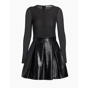 Alice + Olivia Black Long-Sleeve Chara Vegan Leather Party Dress